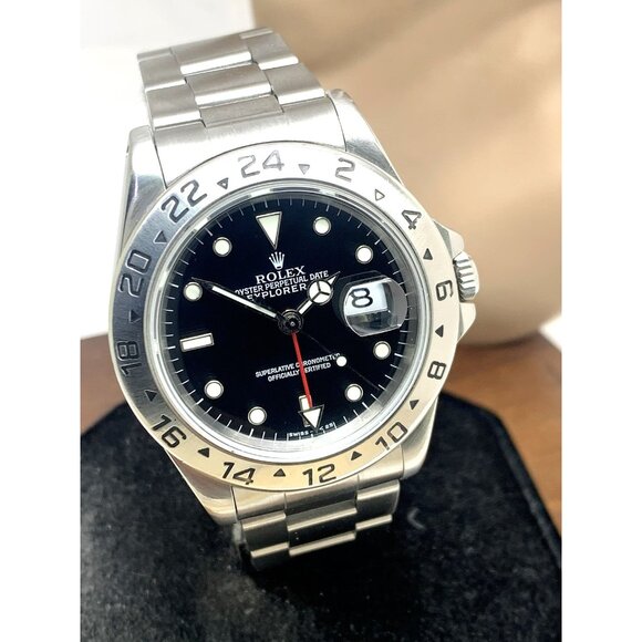 Rolex Men's Watch Explorer II 16570 GMT Swiss Automatic Black Dial Silver Steel - Picture 1 of 14